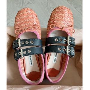 Miu Miu Buckle Fastening Woven Leather Ballet Flats